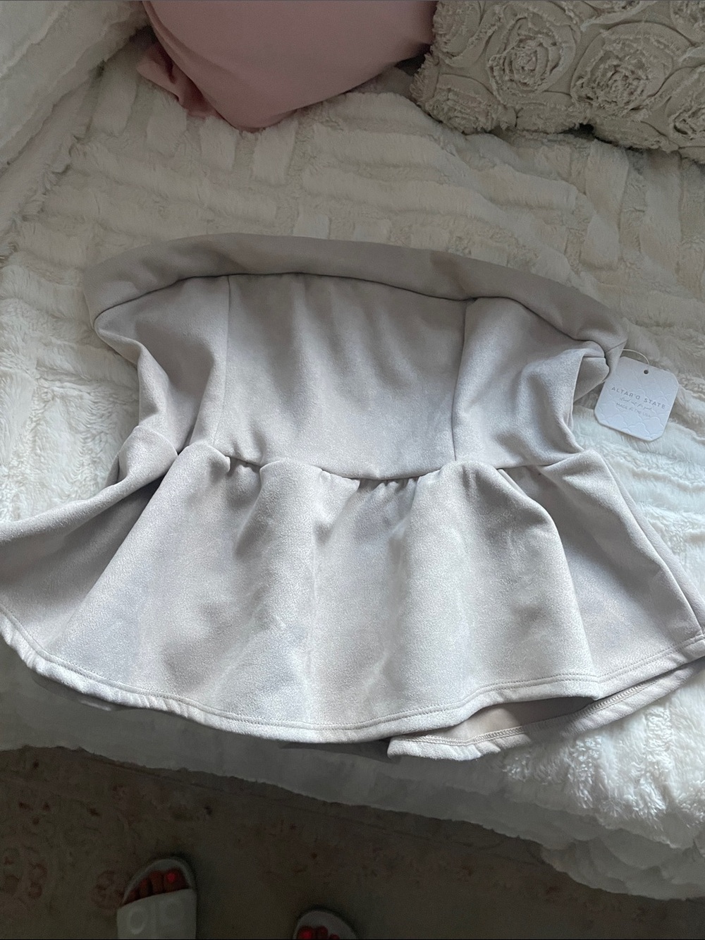Altar'd State Strapless Peplum Top in Light Taupe
